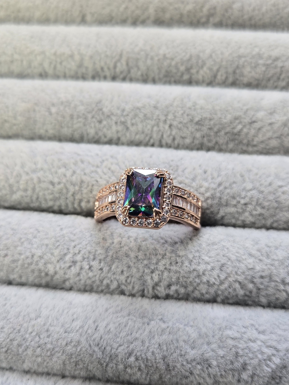 Size 8 Mystic Rainbow Topaz Rose Gold Plated Bomb Party Ring